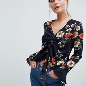 Pretty Little Thing Floral Ruched Long Sleeve Top